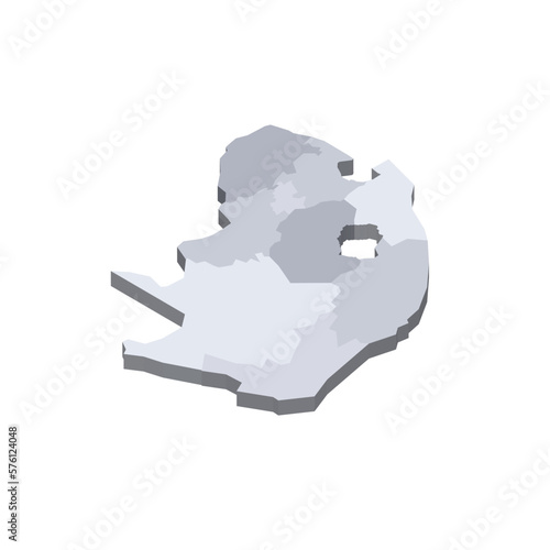 South Africa political map of administrative divisions - provinces. 3D isometric blank vector map in shades of grey.