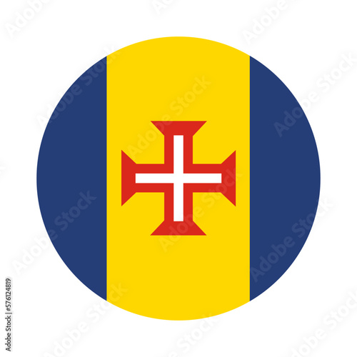 Circle badge Madeira flag vector illustration isolated. National symbol of Portugal island in Atlantic ocean. Autonomous province of Portugal.