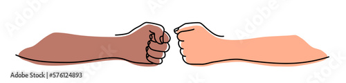 Fist bumping banner hand drawn with single line