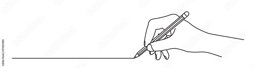 Hand holding a pencil and drawing a line, hand drawn banner Hand holding a pencil and drawing a line, hand drawn banner