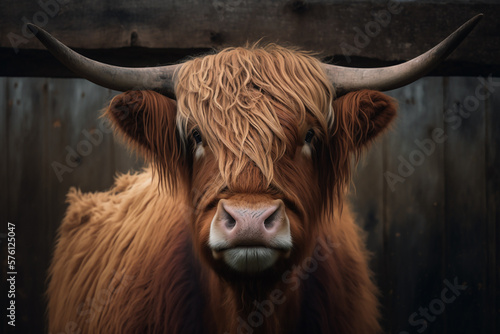 portrait of a highland cow, Created using generative AI tools.