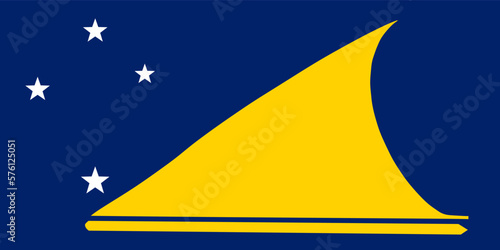 Tokelau flag vector illustration isolated. Known previously as the Union Islands. Dependent territory of New Zealand in the southern Pacific Ocean. It consists of three tropical coral atolls.