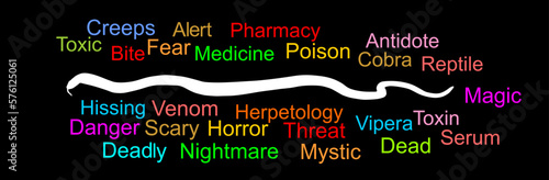 Snake vector silhouette illustration isolated on black background. Serpent tattoo. Poison snake symbol. Deadly venom, symbol of medicine or pharmacy.