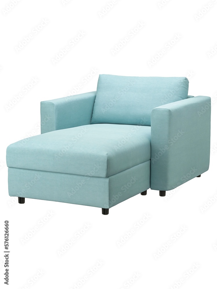 Furniture Soft chaise longue with armrests on legs Light blue textile Comfort Cozy Relax Interior element House Room Isolated on white background Furniture Soft chaise longue with armrests on legs Light blue textile Comfort Cozy Relax Interior element House Room Isolated on white background