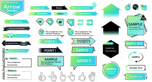 矢印デザインのフレームセット　（やじるし　見出し　フレーム　バナー　メンフィス）	
