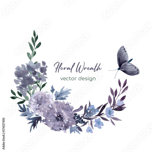 Purple floral watercolor decoration, vector illustration