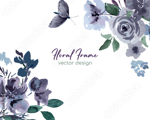 Purple floral watercolor decoration, vector illustration