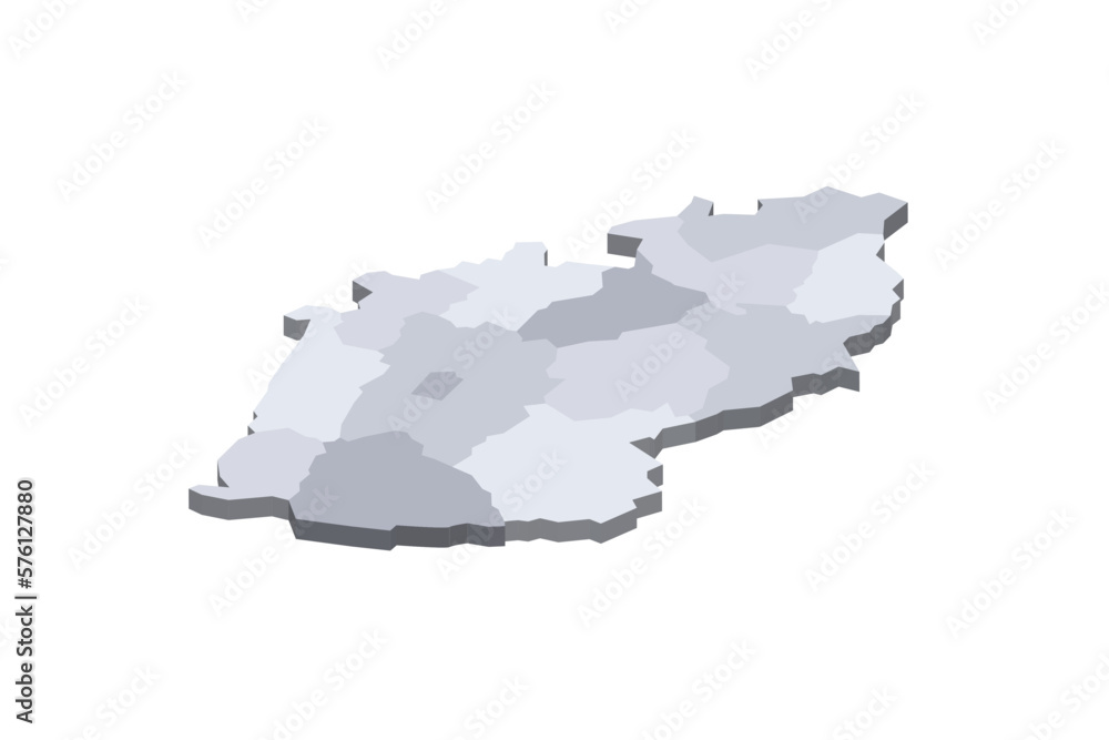 Czech Republic political map of administrative divisions - regions. 3D isometric blank vector map in shades of grey. Czech Republic political map of administrative divisions - regions. 3D isometric blank vector map in shades of grey.
