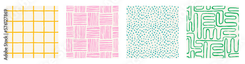 Set of Aesthetic Contemporary printable seamless pattern with abstract Minimal elegant line brush stroke shapes and line in vibrant colors.