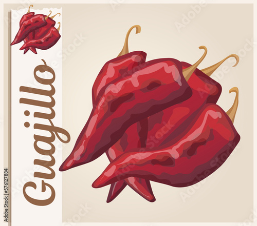 Guajillo chili vector illustration, hot pepper cartoon icon, chile ingredient for mexican kitchen dishes, sun dried red spicy vegetable