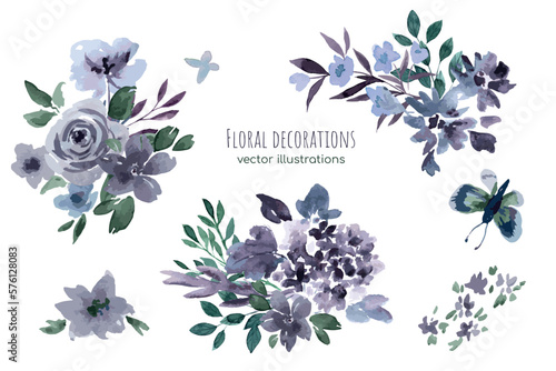 Purple floral watercolor decoration  vector illustration