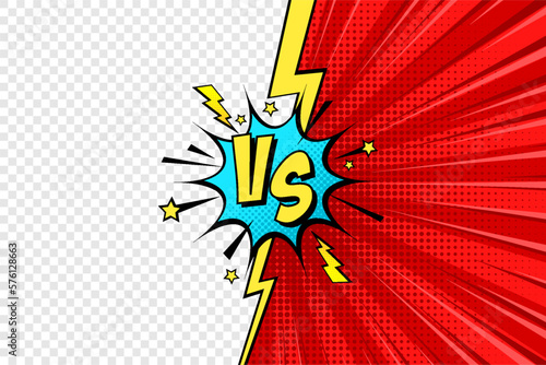 Cartoon comic background with blank place for your design. Fight versus. Comics book colorful competition or challenge poster mockup. Retro Pop Art style. Vector illustration