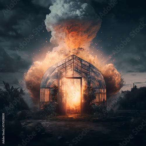 Greenhouse explosion set on fire with smoke