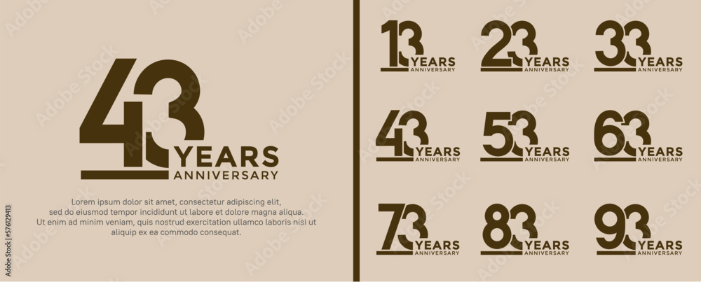 set of anniversary logo style brown color on soft brown background for celebration
