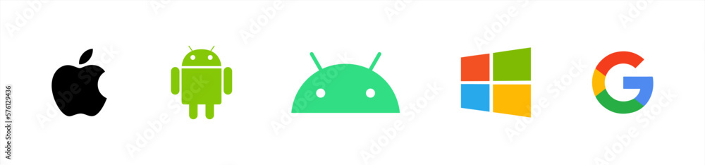 Apple, android and Windows logo. Mobile OS logo. Apple, Google android ...