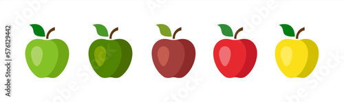 Apples set. Flat design green, red and yellow apple on a white background. Illustration 10 eps.