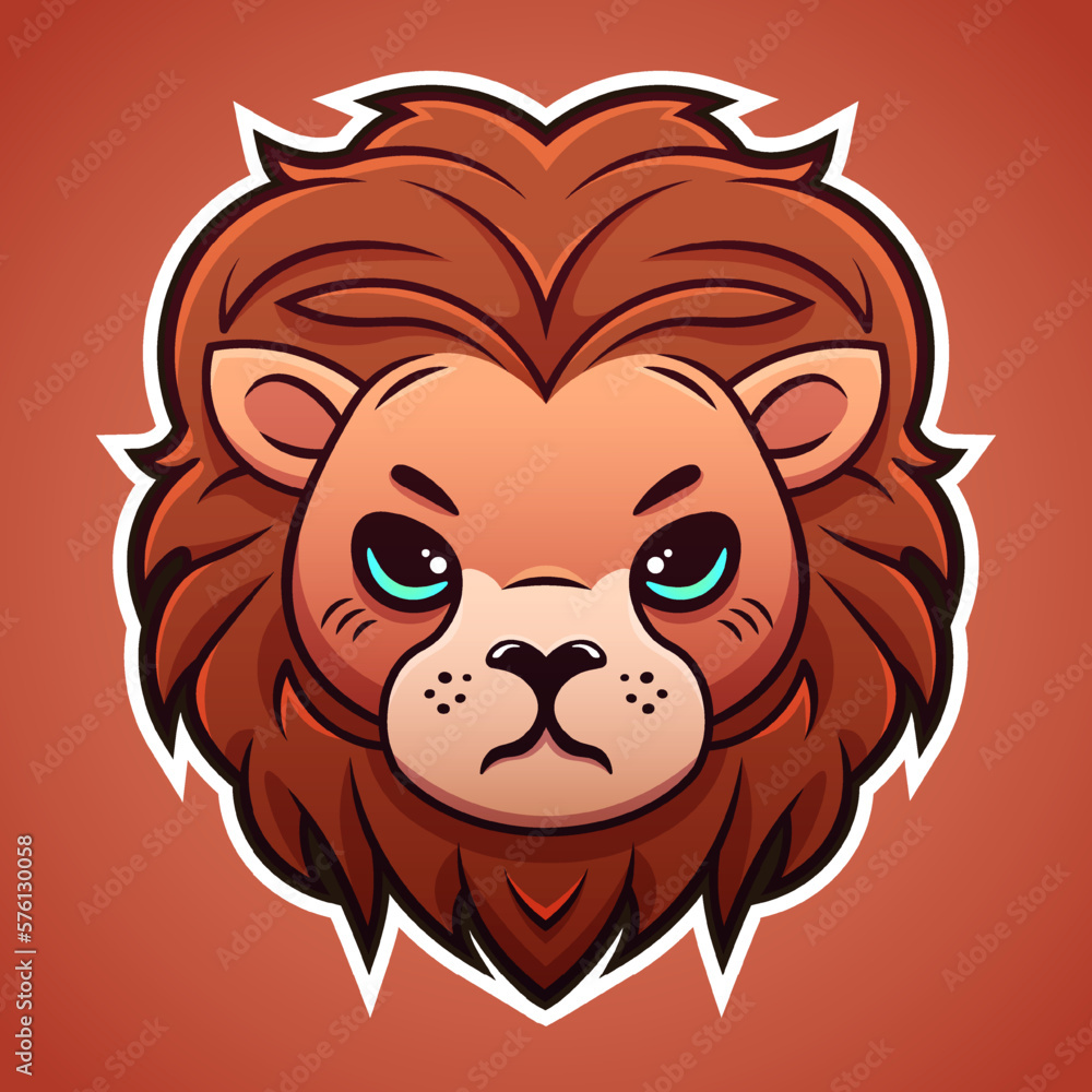 Obraz premium Cute lion face logo design in cartoon style baby pet animal