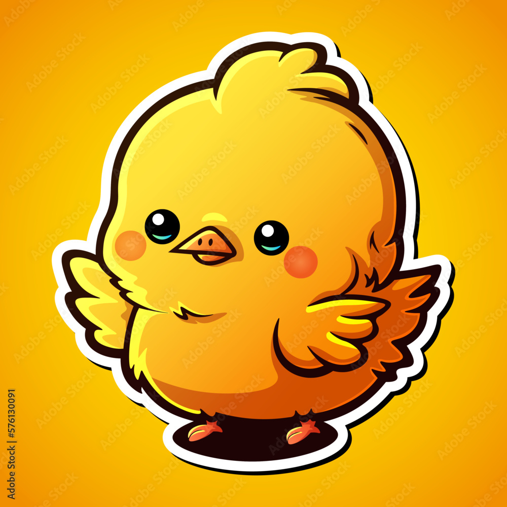 Cute baby chicken cartoon illustration in sticker design farm animal