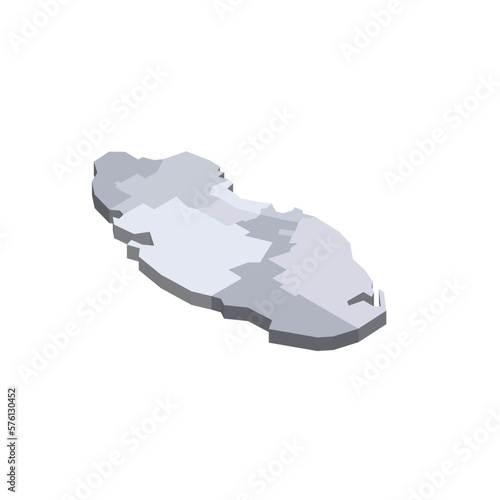 Qatar political map of administrative divisions - municipalities. 3D isometric blank vector map in shades of grey.