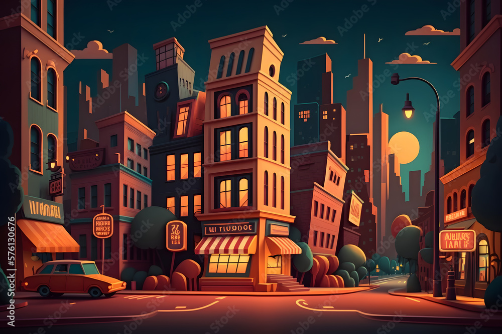 Obraz premium Cartoon city background, town. Made with Generative AI