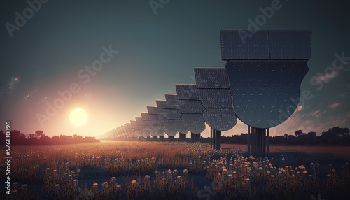 solar panels energy photovoltaik illustration, sky in the background Generative AI, Generativ, KI