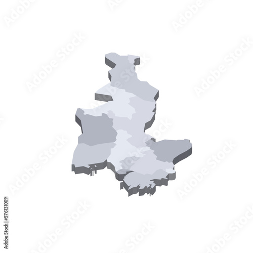 North Korea political map of administrative divisions - provinces. 3D isometric blank vector map in shades of grey.