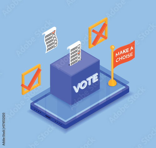 Elections and voting. Democracy, respect for human rights and politics. Elections for mayor or president. Freedom of speech, justice voting and opinion concept. Cartoon isometric vector illustration