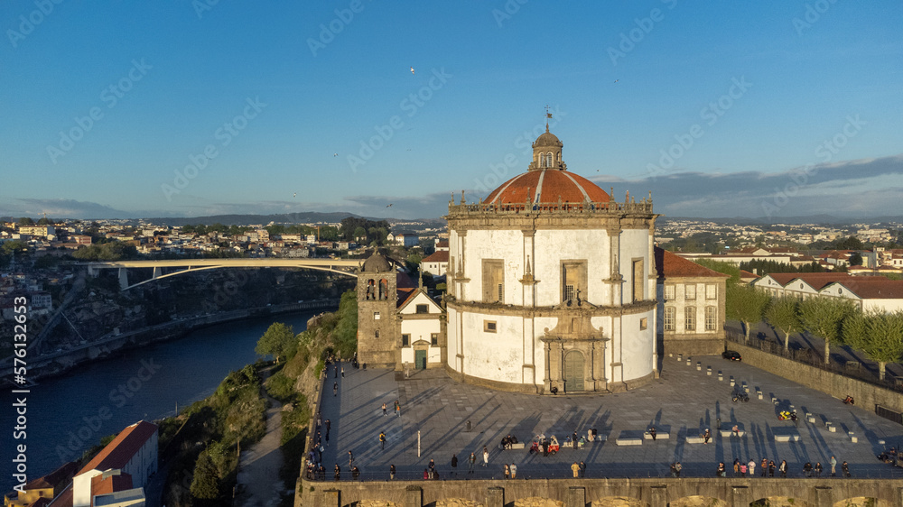 Oporto, Portugal. April 09, 2022 
Sierra del Pilar Monastery and blue sky.