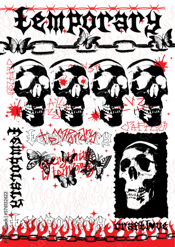 Cool deathcore style poster with skull, flame and batterfly.