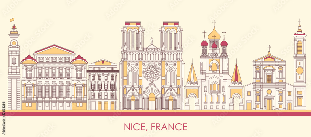 Cartoon Skyline panorama of City of Nice, France - vector illustration Cartoon Skyline panorama of City of Nice, France - vector illustration
