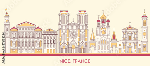 Cartoon Skyline panorama of City of Nice, France - vector illustration photo