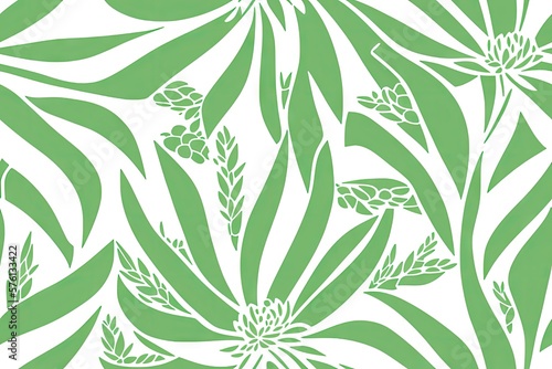 Aloe vera pattern with aloe leaves background. Seamless flat painting. Beautiful tribal generative ai art background