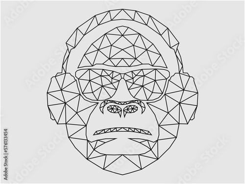 head of monkey with suglasses and headset style polygonal