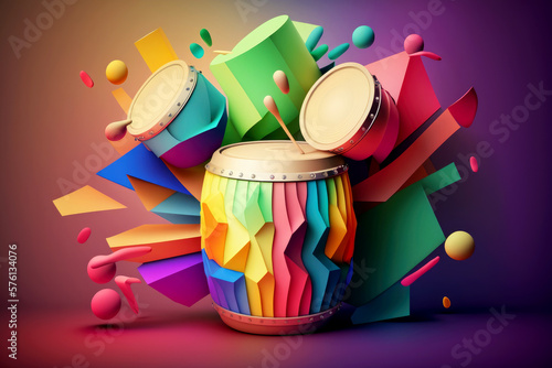 Fototapete Abstract conga drum instrument with colored background