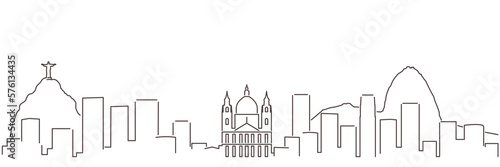 Rio de Janeiro Dark Line Simple Minimalist Skyline With White Background