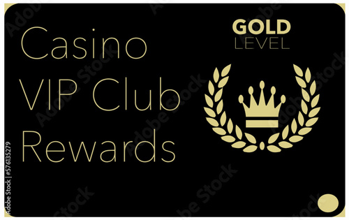 Here is a casino VIP club rewards card for loyal gamblers. Here is a gold level member's card with a crown and laurel left logo. This is a 3-d illustration.