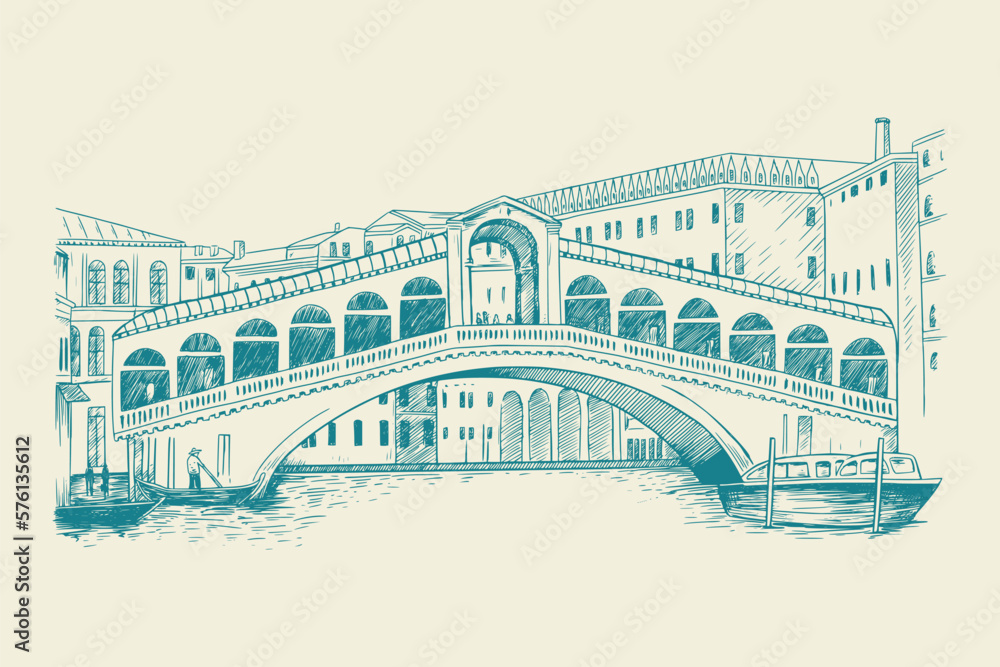 Hand drawn vector illustration of 	
Venice in sketchy style