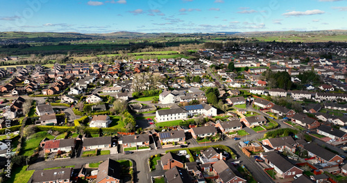 Aerial view of Residential housing in Ballyclare Town Co Antrim Northern Ireland
