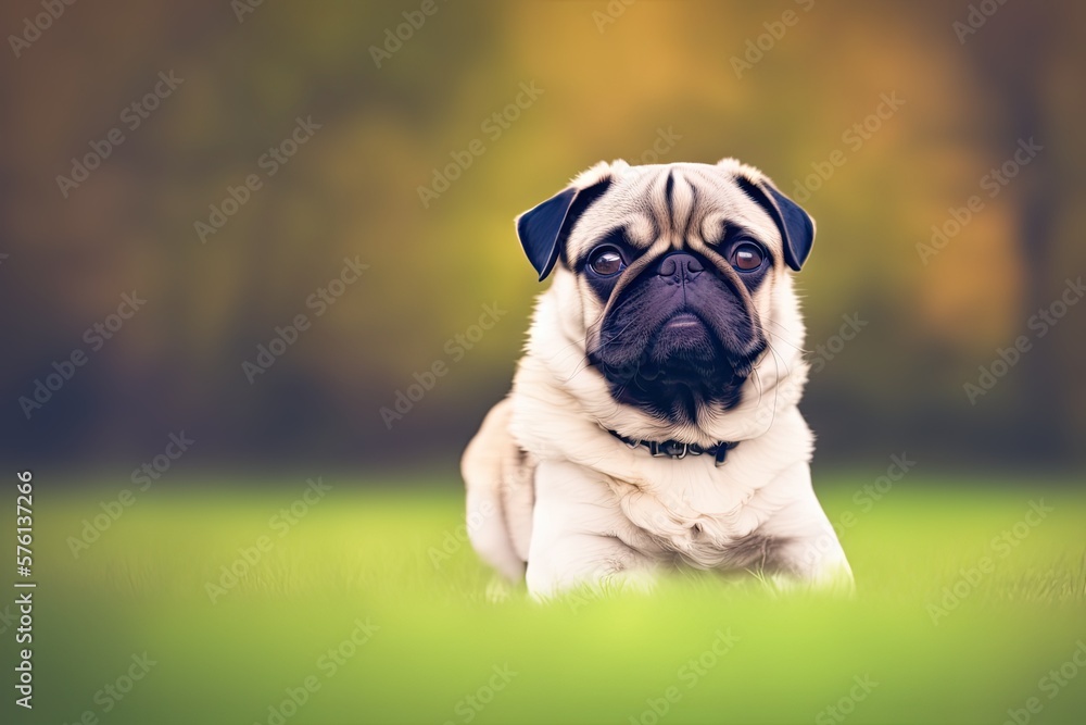 Portrait of Beautiful Pug dog, generative ai. Cute puppy watching to camera Portrait of Beautiful Pug dog, generative ai. Cute puppy watching to camera