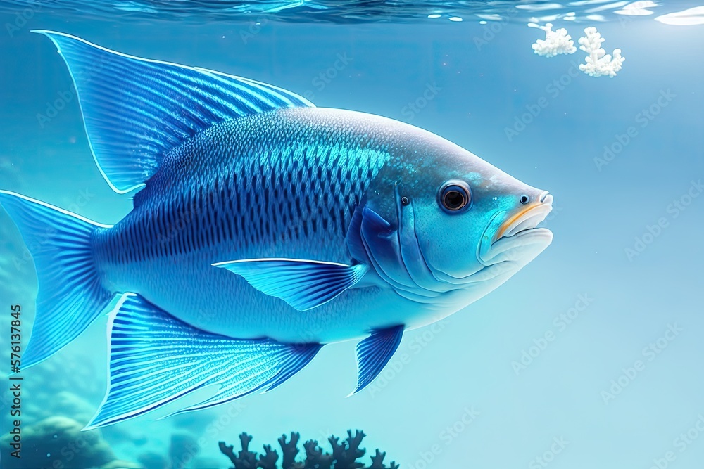 Underwater coral reef landscape with fish, generative ai, in the deep blue ocean with colorful marine life Underwater coral reef landscape with fish, generative ai, in the deep blue ocean with colorful marine life