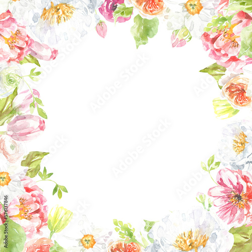 Wallpaper Mural Watercolor Easter floral frame illustration. Botanical spring flower frame, wreath, chaplet, peony,rose, cute Easter bunny animal clipart, baby shower, happy birthday invite,border, banner, wallpaper  Torontodigital.ca