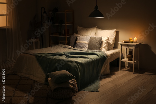 Interior of bedroom with gr...