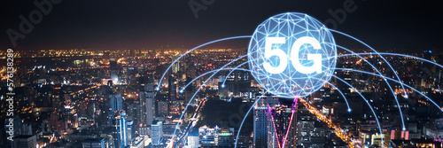 Concept of future technology 5G network systems and internet. 3d illustration