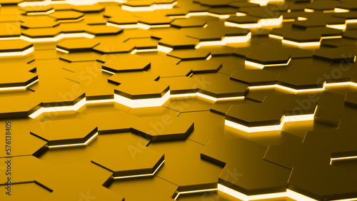 Futuristic gold hexagonal texture background. 3d rendering