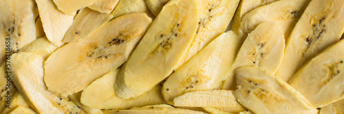 Bilde på lerret Top view of slices of ripe plantains , slices of yellow plantains for frying, pr