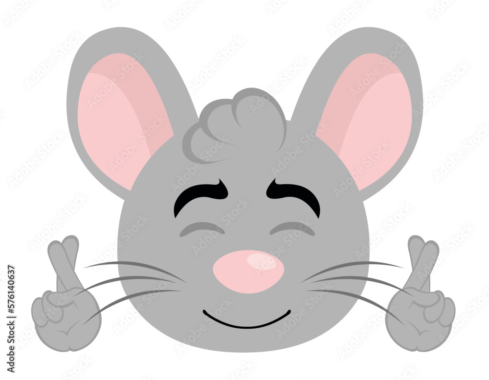 vector illustration face of a cartoon mouse crossing the fingers of the hands, asking for a wish or good luck vector illustration face of a cartoon mouse crossing the fingers of the hands, asking for a wish or good luck