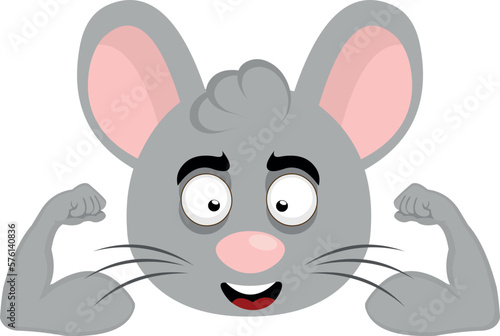 vector illustration face of a cartoon mouse with a cheerful expression and showing the biceps of the arms