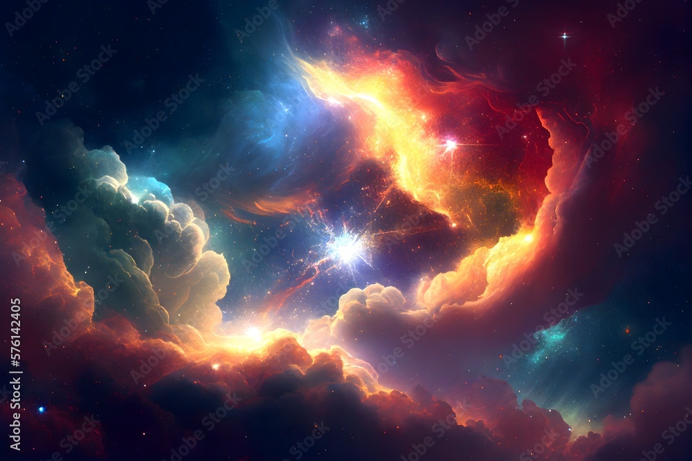 Cosmic nebula background, Galaxy with colorful nebula, shiny stars and heavy clouds, highly detailed, AI generated Image