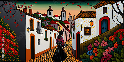Old street ilustration of Portugal Banner, postcard,  photo