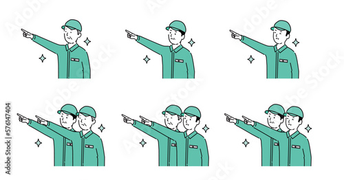 作業服と帽子のいろいろな年代の男性イラスト、ベクター